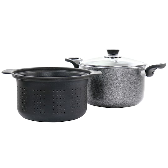 Oster Clairborne 3-Piece Charcoal Gray Aluminum Nonstick Pasta Pot with Lid